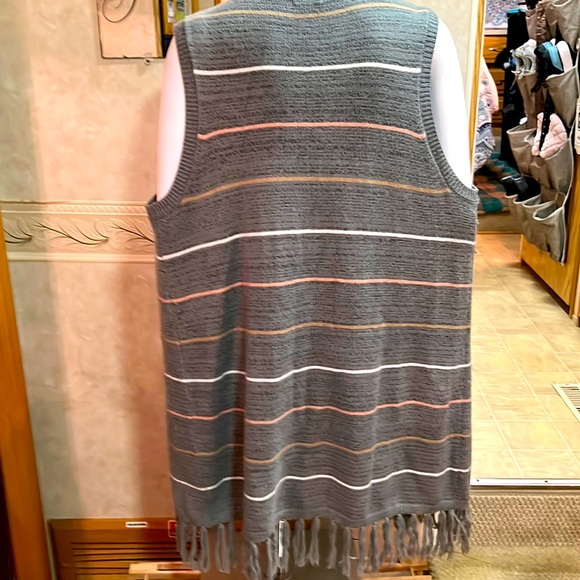 Cato full length gray with stripes fringe vest. - Picture 2 of 5